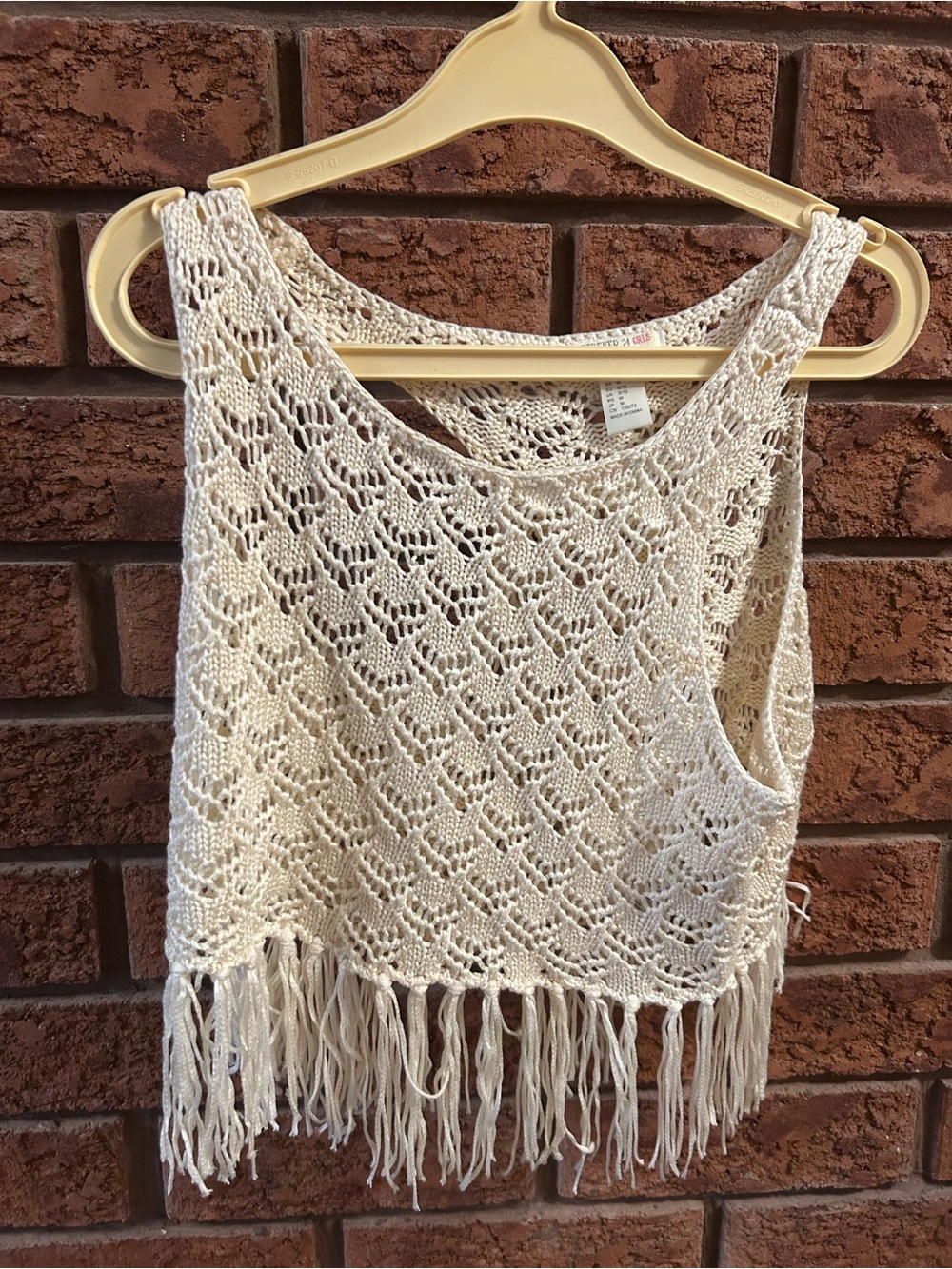 Forever 21 Cream Crochet Fringe Tank